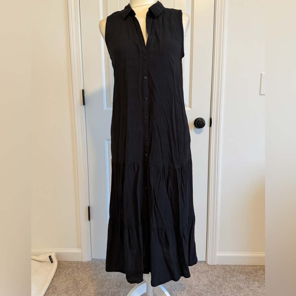 croft & barrow Size Petite Small Black Sleeveless Button-Front Dress w/ pockets